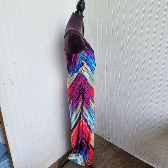 Alloy Apparel Maxi Long Dress Red Blue Sleeveless Geometric Stretch Strap Sz M - Picture 5 of 13